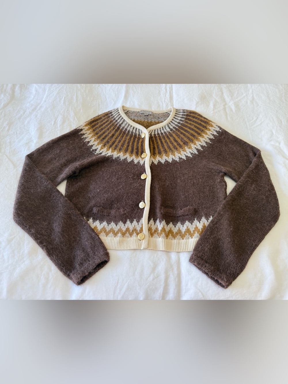J.Crew | Women’s XL | Brown Cream Fair Isle Cardigan Alpaca Blend Nordic Ski